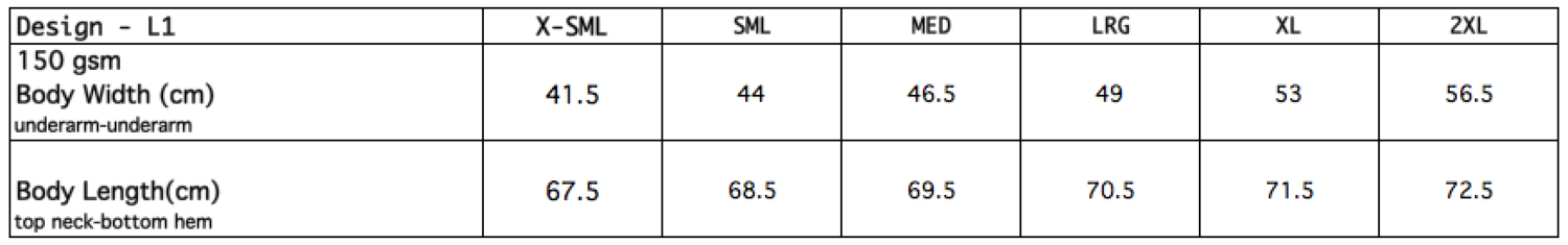 cb L1 sizechart